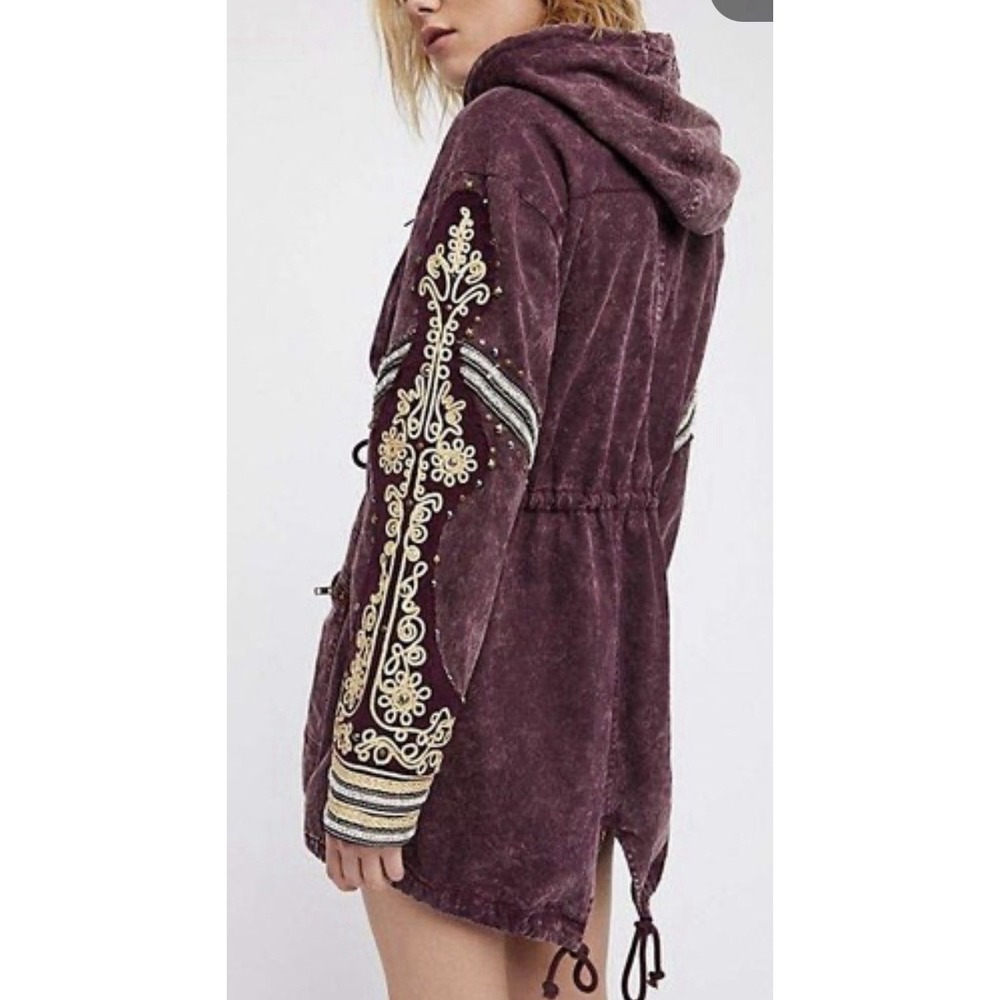 Free People Golden Quills Military Parka Boho Distressed Cargo Utility Jacket S - Picture 4 of 12